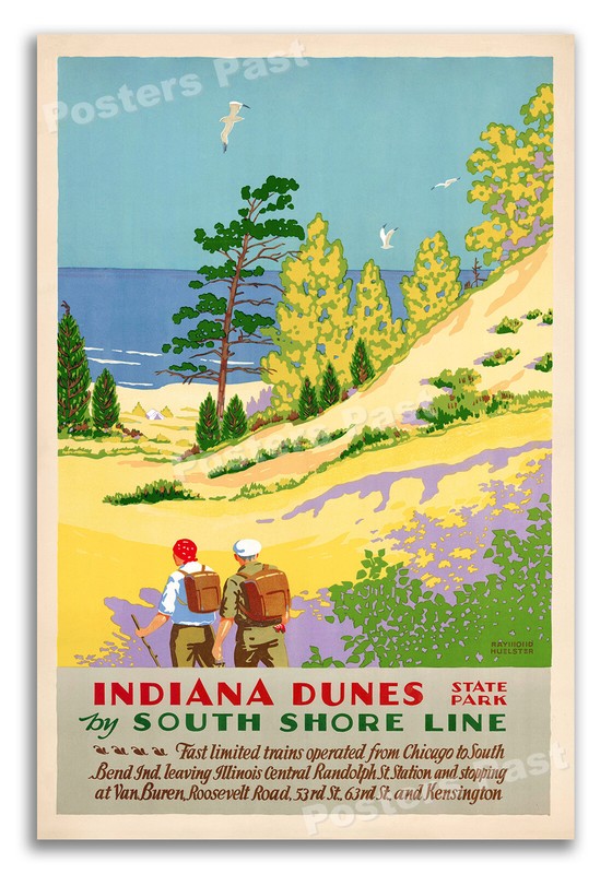 1929 Visit Indiana Dunes - Vintage Travel Poster Art Print - 16x24