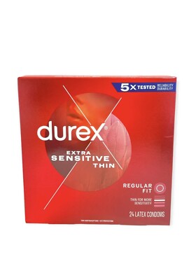 Durex Extra Sensitive Thin Regular Fit 24 Latex Condoms  exp 08/2027