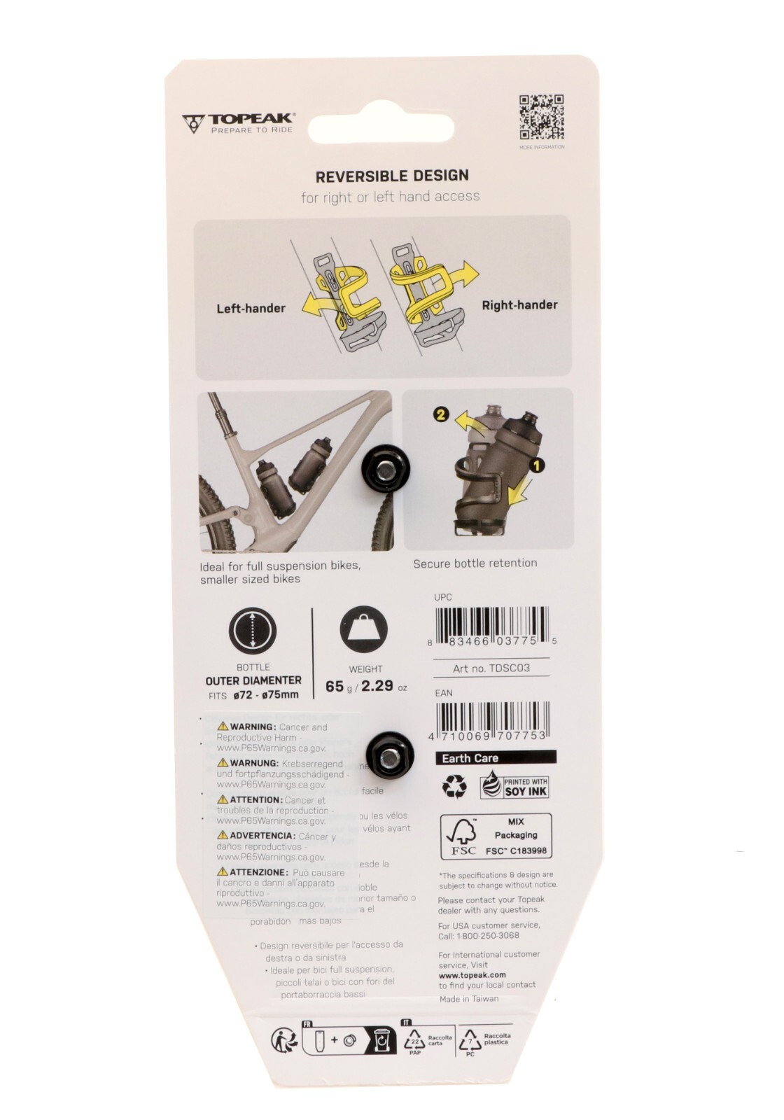 Topeak DualSide Cage Pro Water Bottle Cage Reversible Right/Left Hand 65g NEW