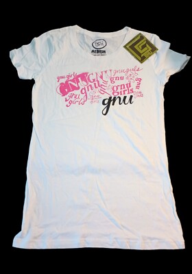 Women's Jrs Gnu Girls Top T-shirt M Snowboard Organic Cotton White & Hot Pink
