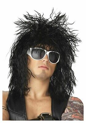 80s Rockin' Dude Black Wig Singer Rock Star Costume Hair Band Heavy Metal Rocker