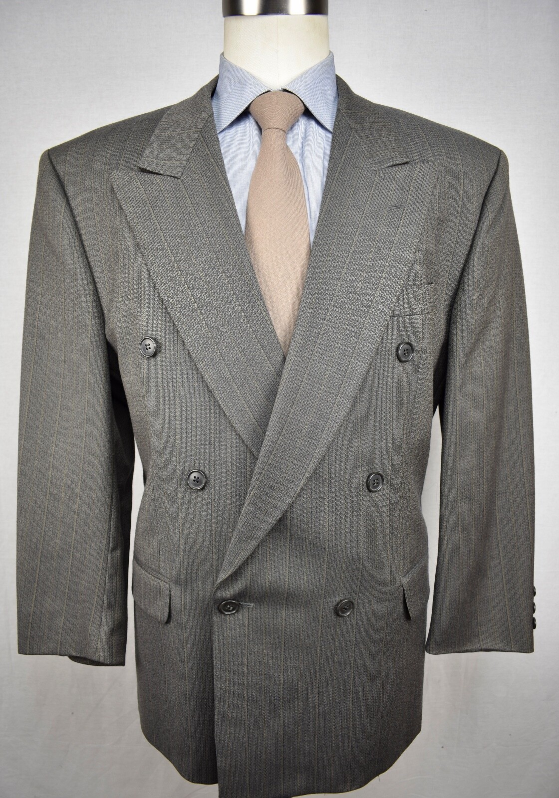 Foreman & Clark Brown Striped 100% Wool Double Breasted Two Piece Suit Size: 44S