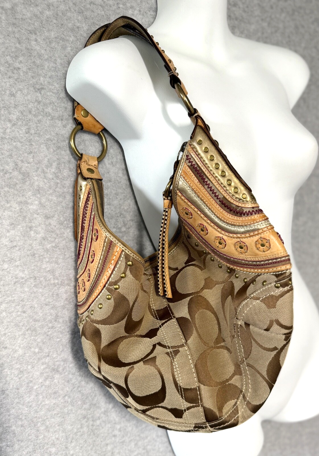 Coach Signature Soho Studded Hobo Brown Shoulder Bag Southwest Y2K