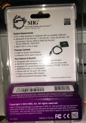 NIB SIIG USB 2.0 Smart Card Reader JU-CR0012-S1