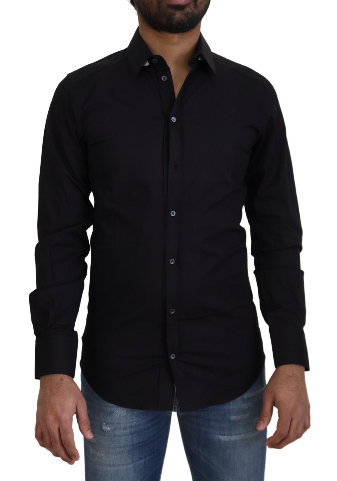 

DOLCE - GABBANA Рубашка GOLD Черное хлопковое деловое платье приталенного кроя 37/US14,5/ $320, Черный