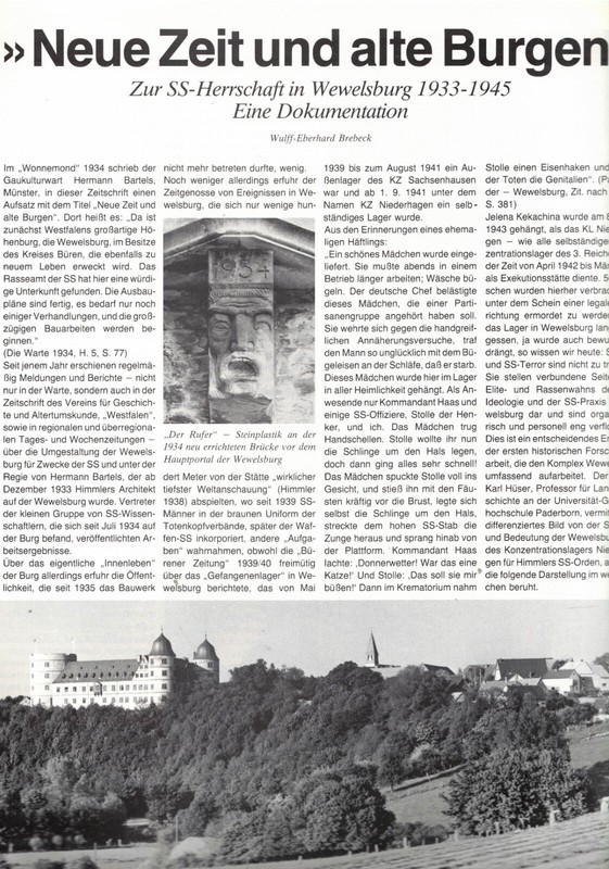 Brebeck, Ss-Herrschaft In Wewelsburg 1933-1945, In Die Warte 34, Paderborn 1982