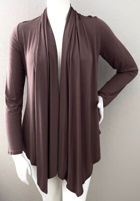Moa Collection Cascading Open Front Drape Neck Cardigan Mocha Plus 1XL 2XL 3XL