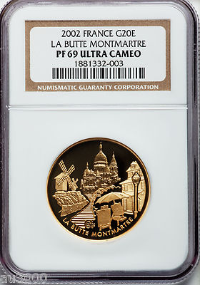 2002 GOLD FRANCE MONUMENTS 20 EURO BUTTE MONTMARTRE NGC PF69 PR69 Mintage: 1000