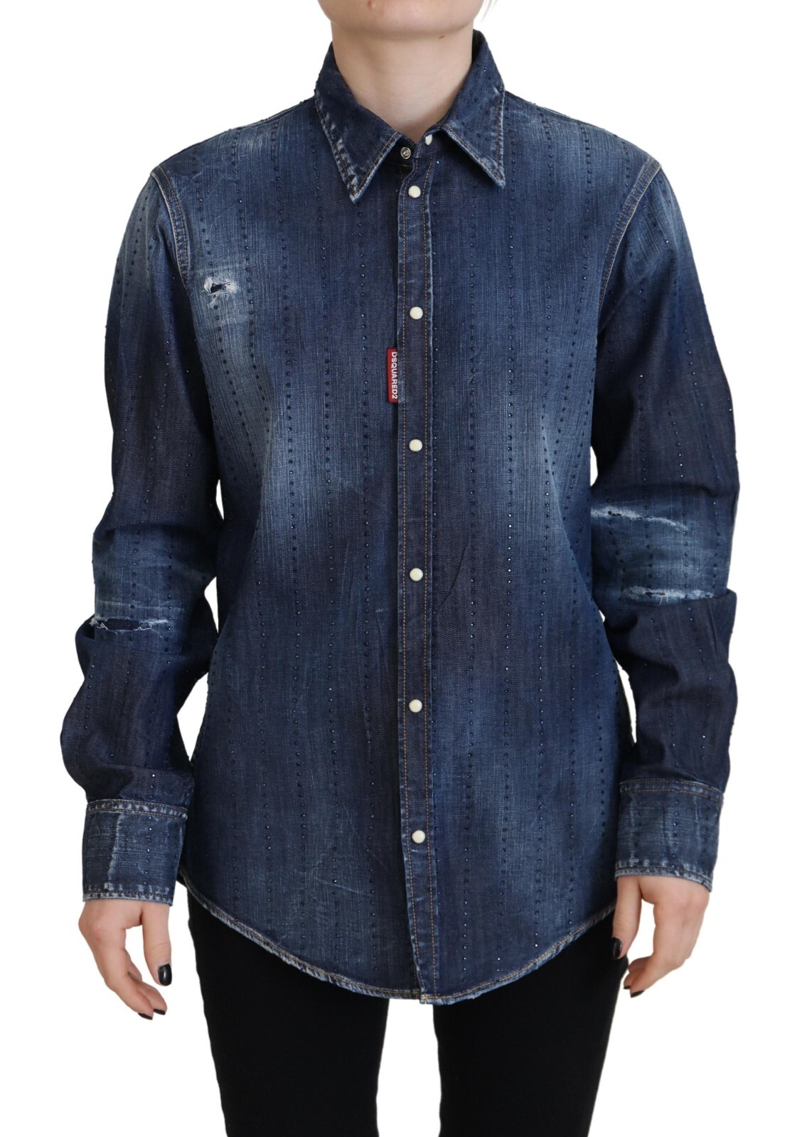 

DSQUARED2 Топ синий из стираного хлопка, деним на пуговицах с воротником IT38/US4/ 1250 долларов США