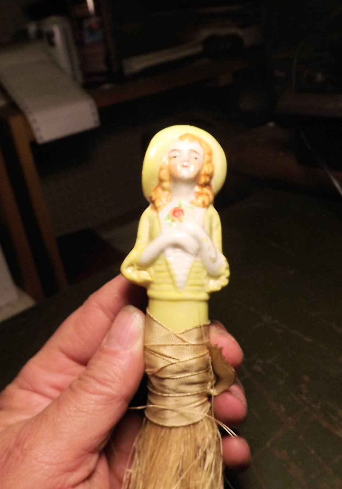 Antique Lovely Half Doll Wisk Broom Brush