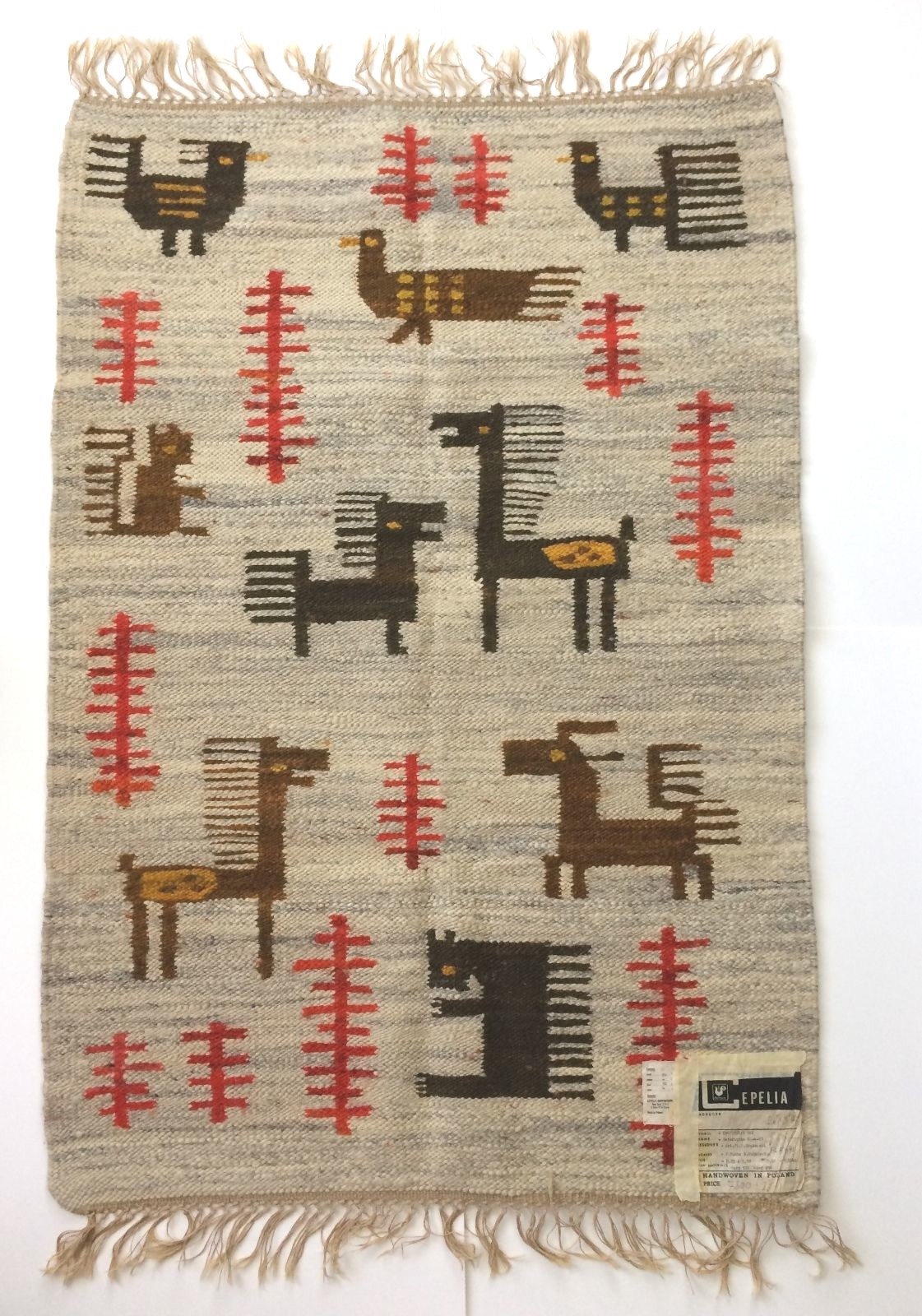Vintage CEPELIA 'Zwierzatka' Handwoven Polish Tapestry Kilim by Piotr Grabowski