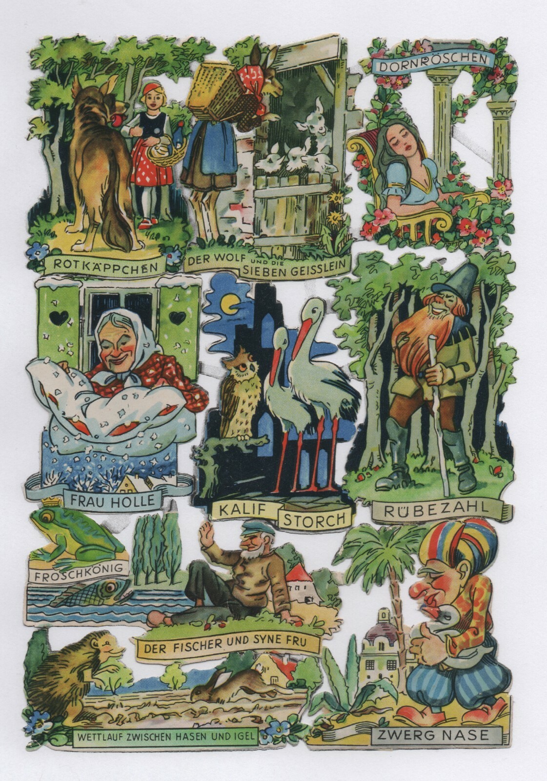Alte Stammbuchbilder Glanzbilder Bogen 1090 Märchen ... EB kompl. DDR Rar!!