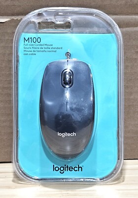 NEW SEALED Logitech M100 Full-size Corded USB Wired Optical Mouse - Black