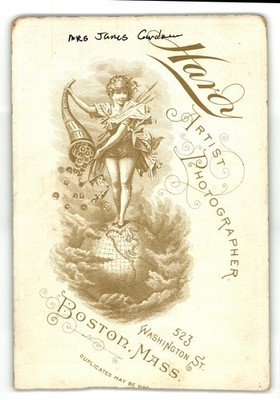Cabinet Card Circa 1890s Hardy Victorian Woman High Collar Dress Boston Ma — additional view
