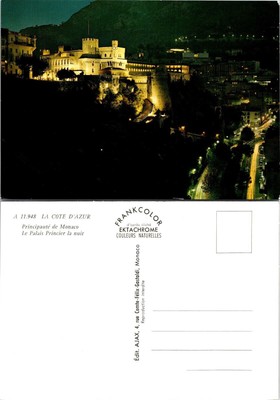 Europe France French Riviera Monaco Prince's Palace at Night Vintage Postcard