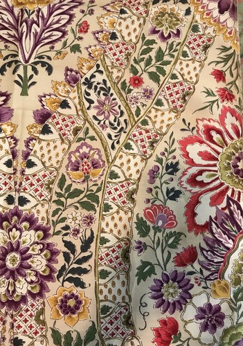 Brunschwig & Fils Linen Print: Thedora, multi colors of purple,gold,red, green