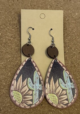Cactus And Sunflower Dangle Earrings