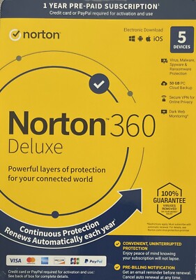Norton 360 Deluxe for 5 Devices/1 Year