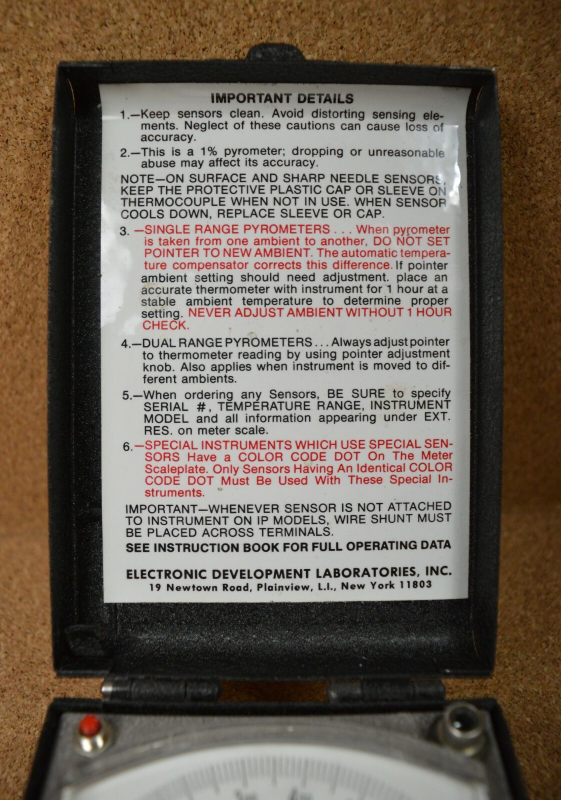 Pocket Probe Analog Pyrometer MP-60 Red Pointer Portable 50-600 Degrees Vintage