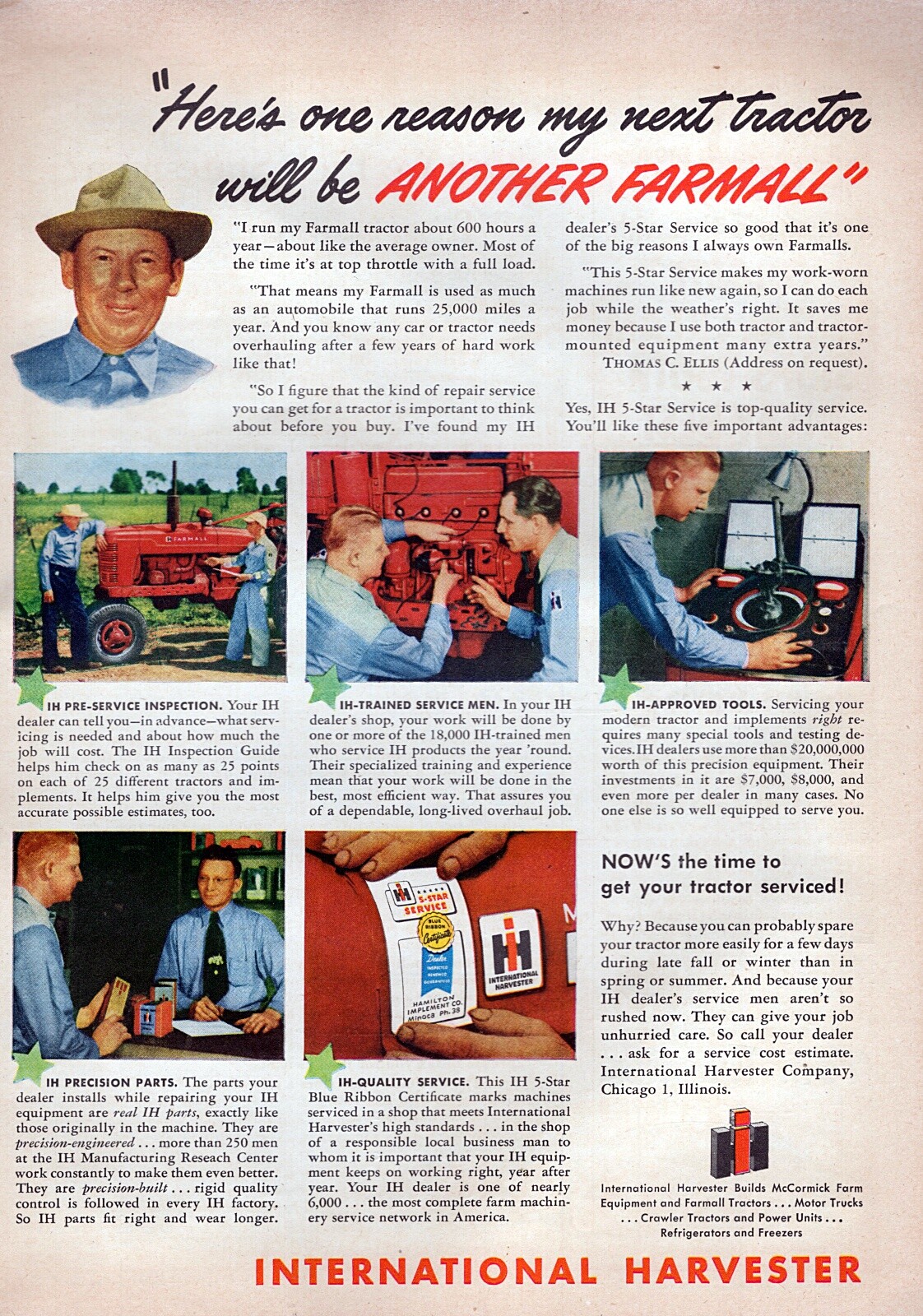1950 International Harvester Farmall H Tractor Original Color Ad 