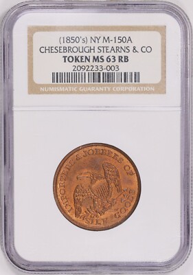 1850's New York Chesebrough Stearns & Co. Importers Token M-NY-150A NGC MS-63 RB