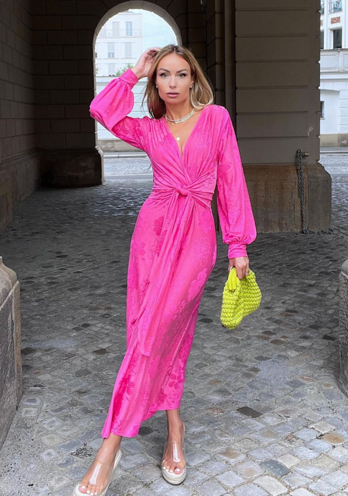 ZARA BNWT NEW. PINK JACQUARD WRAP LONG DRESS KIMONO 5039/068 | eBay