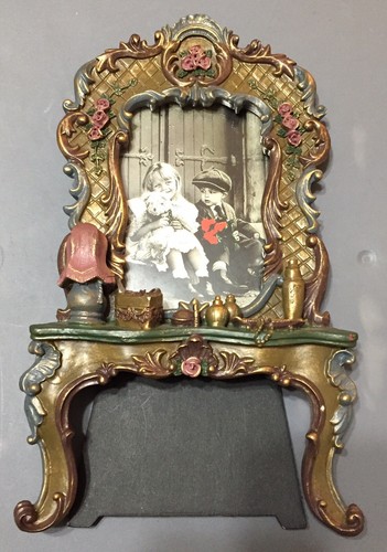 Vanity Shaped Picture Frame Dresser Decorative 3.5”x5” Roses Vtg Free Standing