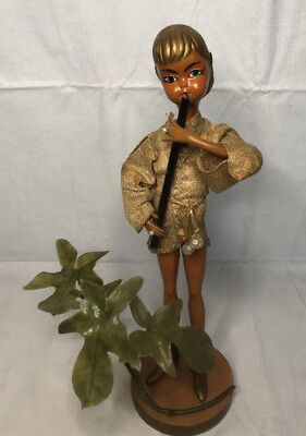 VINTAGE MCM ASIAN PIXI ELF NYMPH STATUE FIGURINE PLAYING INSTRUMENT PLANT 13 