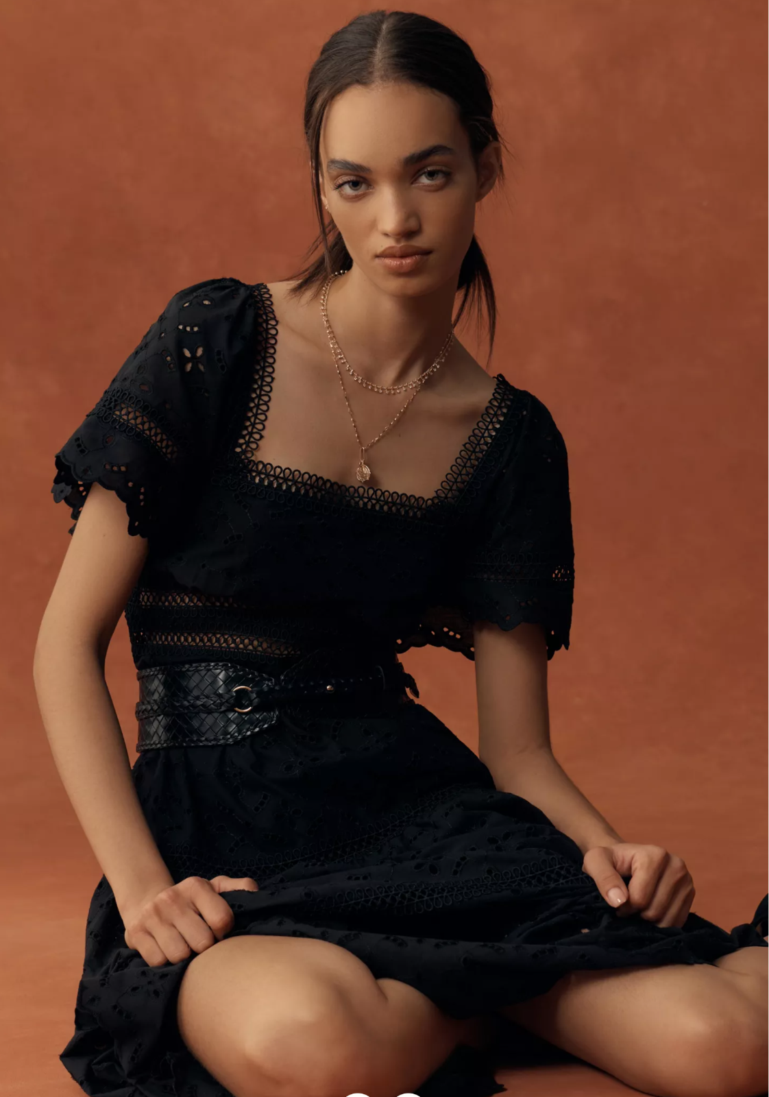 Pre-owned Anthropologie The Violetta Square-neck Eyelet Black Midi Dress By Maeve
