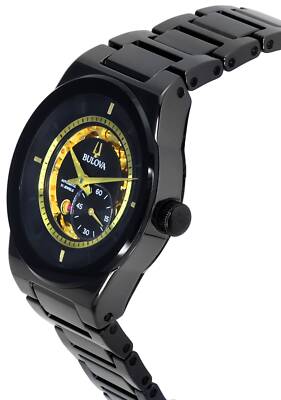 Pre-owned Bulova Modern Millennia Semi Skeleton Black Dial Automatic 98a291 Men's Watch