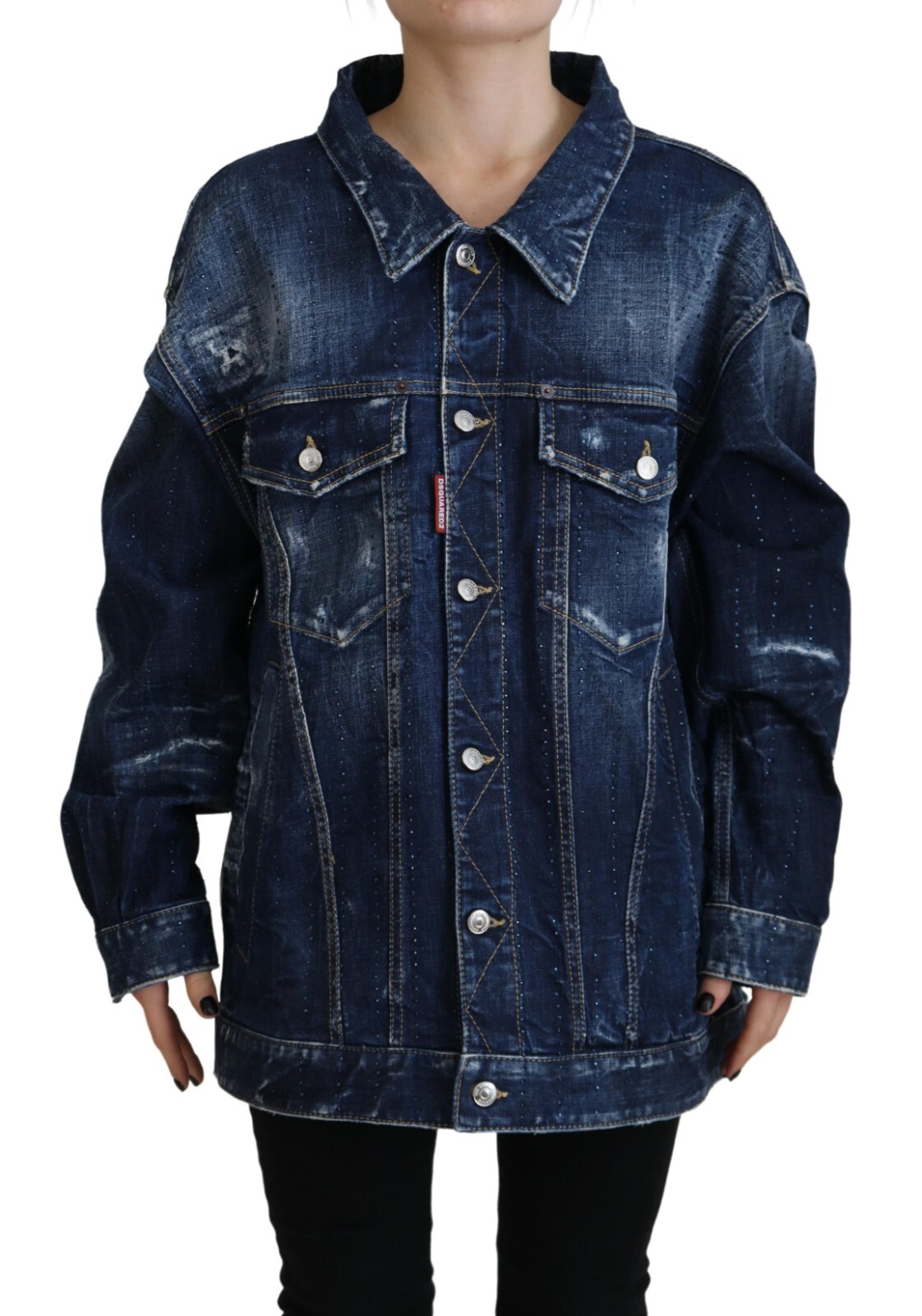 

Куртка DSQUARED2 Синяя джинсовая с рваным воротником женская IT38/US4/ Рекомендуемая розничная цена 2020usd, Синий