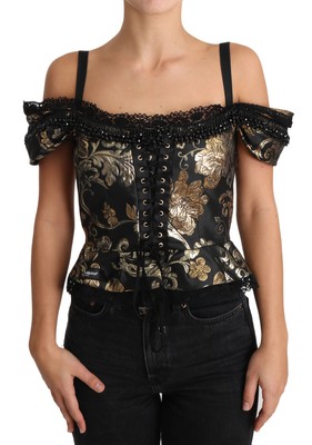 Pre-owned Dolce & Gabbana Blouse Black Gold Floral Jacquard Crystal It36 /us2/xs Rrp $3840