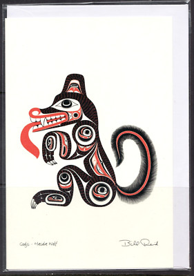 HAIDA WOLF ''GODJI'' - Red & Black Version by Bill Reid - 6'' x 9'' Art Card
