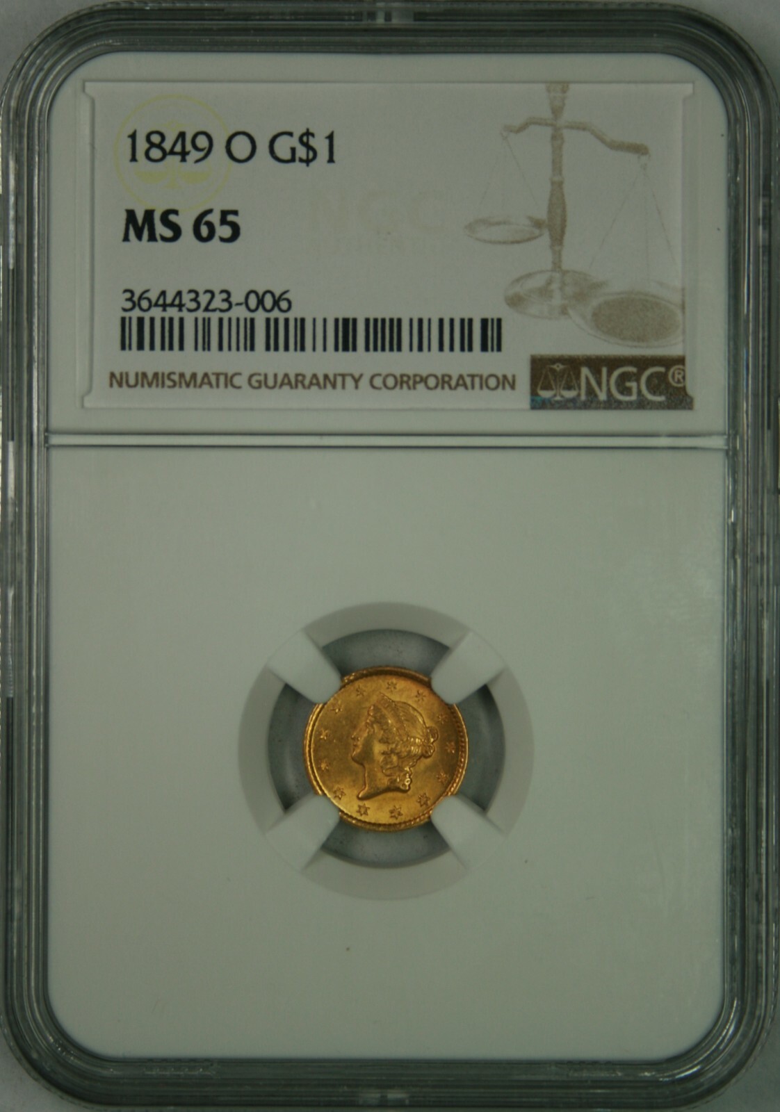 1849-O Gold Dollar NGC MS65