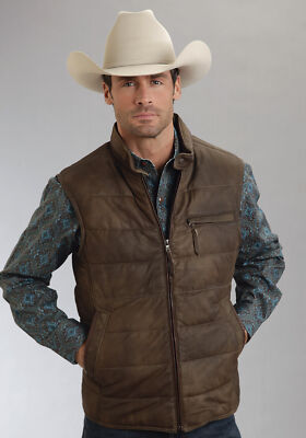 Pre-owned Stetson Mens Outerwear Brown Lamb Suede Leather Vest Insulated Hooded