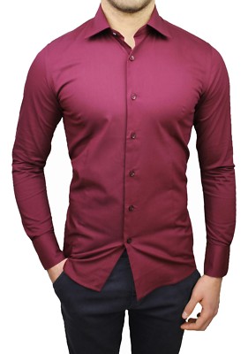 CAMICIA UOMO SARTORIALE BORDEAUX CASUAL ELEGANTE IN COTONE taglia S M L XL XXL