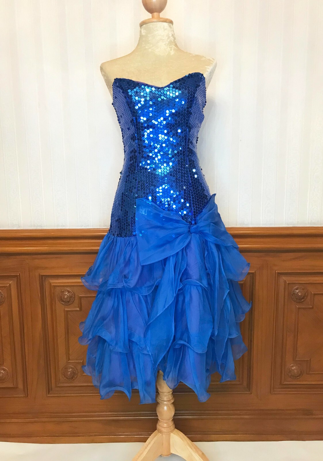 Vintage Nadine Sequins Strapless Prom Party Dress Gown Blue Sz 5 USA Union  ilgwu | eBay