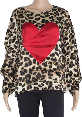 GRACE GRACE DAMEN TUNIKA BLUSE SHIRT SWEATER T-SHIRT TOP OBERTEIL HERZ SEIDE LEOPARD