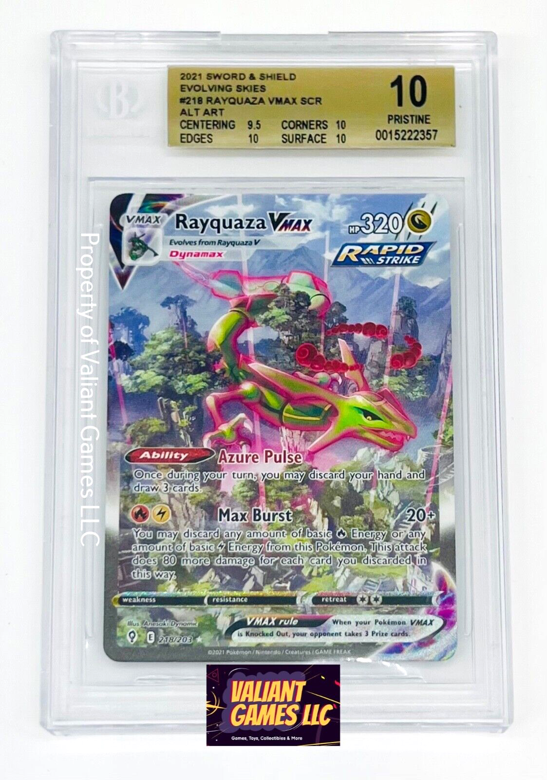 Pokemon Rayquaza VMAX #218 Evolving Skies Secret Alt Art BGS