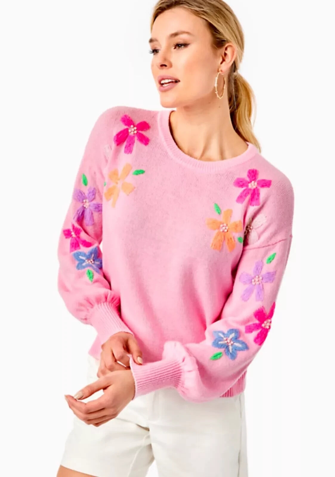 BuonappetitoCristaseya×LILLYDELSALONETEE Lilly Pulitzer Laletta Sweater Floral Embroidery Calla Lilly