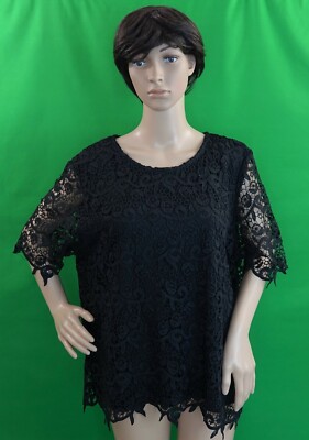 PHILOSOPHY black/pink/white/blue short sleeve lace crochet blouse top, S-2XL
