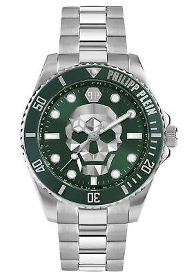 Pre-owned Philipp Plein Mens Wristwatch  Skull Diver Pwoaa0622 Stainless Steel Green