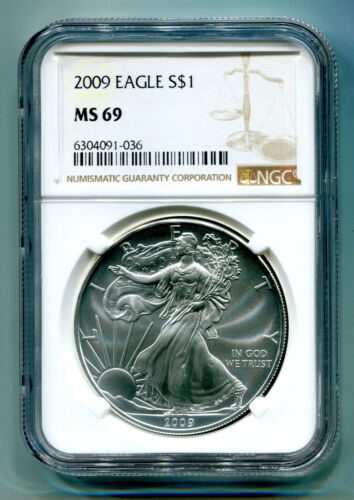2009 AMERICAN SILVER EAGLE NGC MS69 NEW BROWN LABEL PREMIUM QU...