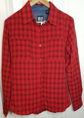 NWT RU Apparel Women's Red Black Western Denim Elbow Button Up Shirt Size M