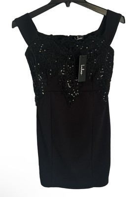 Lulus Mini Dress Black Sz Small Fitted Embroidered Sequin Ruched Back Zip NWT