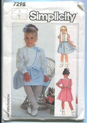 SIMPLICITY SEWING PATTERN 7298 GIRLS' DRESS & UNLINED JACKET SZ 4 UNCUT 1985