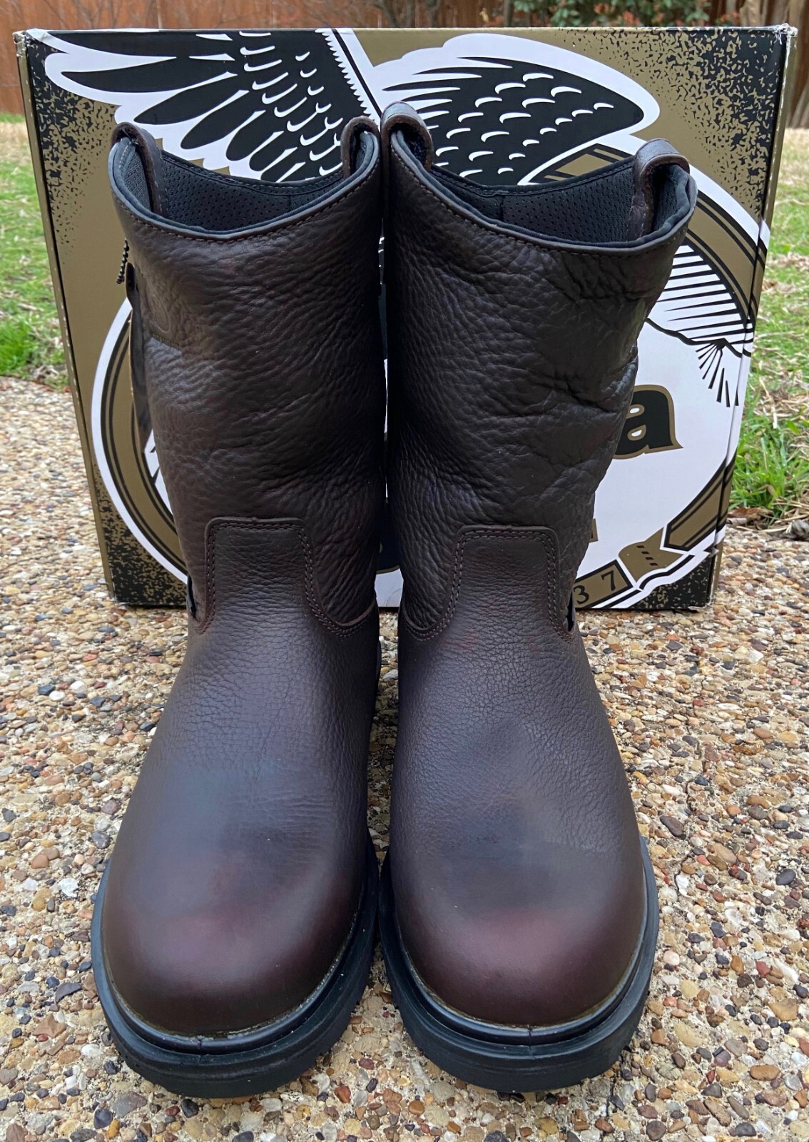 New Mens Georgia Boot Brown Leather Suspension Wedge EH Work Boots GB00487