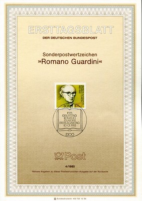 1985 Germany. Romano Guardini, Theology. SG 2085. FDC. Ersttagsblatt 4/1985