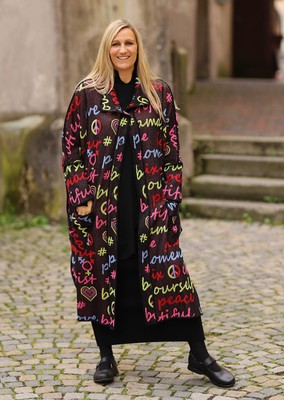 PHILOMENA CHRIST PHILOMENA CHRIST - LAGENLOOK STRICK MANTEL GR 44 46 48 50 52 54 - SCHWARZ BUNT