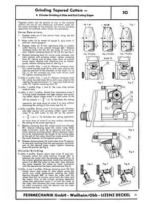 Deckel Single Lip Cutter Grinder SO Operating Instruction Manual #1590